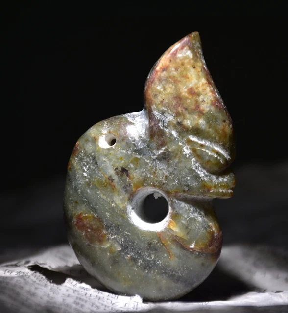 2" Old Chinese Hongshan Culture Jade Carved Pig Dragon Statue Pendant 07