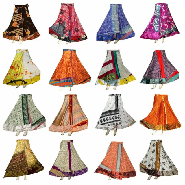 Wholesale Lot 5 PC Vintage Silk Sari Wrap Around Frill Skirt Indian Dress Long