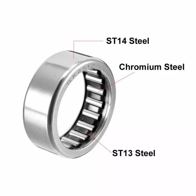 HK2512 Drawn Cup Needle Roller Bearings 25mm Bore Dia, 32mm OD, 12mm Width 3