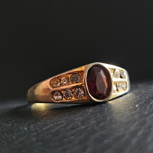 Bague Pierre Centrale Cristaux Plaqué Or - Taille 53, Bijou Occasion Femme