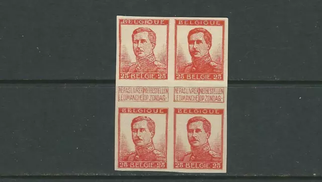 Belgique 1912-13 Prince Albert Trial Couleur Bloc De 4 N° Gomme Comme Publié