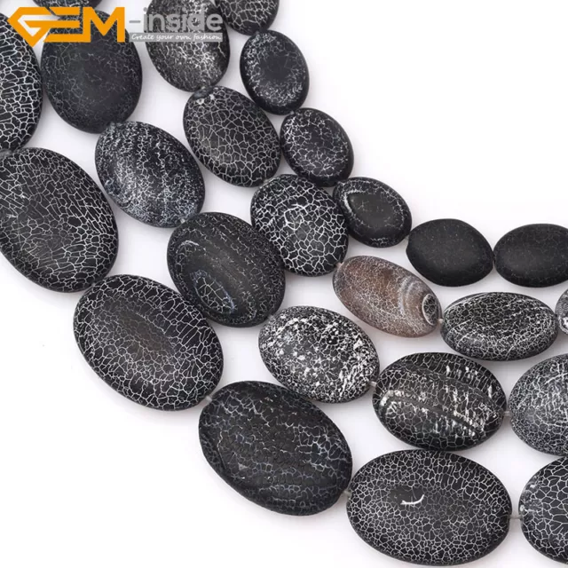 Natural Black Onyx Agate Loose Beads For Jewelry Making Strand 15" Matte Oval