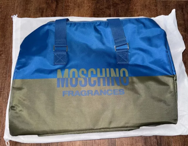 Moschino Blue Silver duffle shoulder bag overnight gym weekender travel carryon