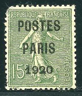 FRANCE PREO N° 25  " SEMEUSE 15 c VERT POSTES PARIS 1920 " NEUF (x)