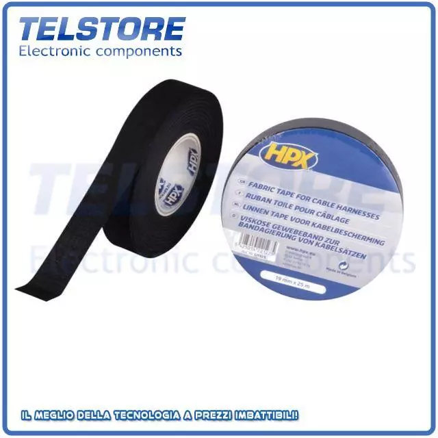 1rotolo  Tape textile W 19mm L 25m Thk 0.18mm rubber black max.105°C LI1925