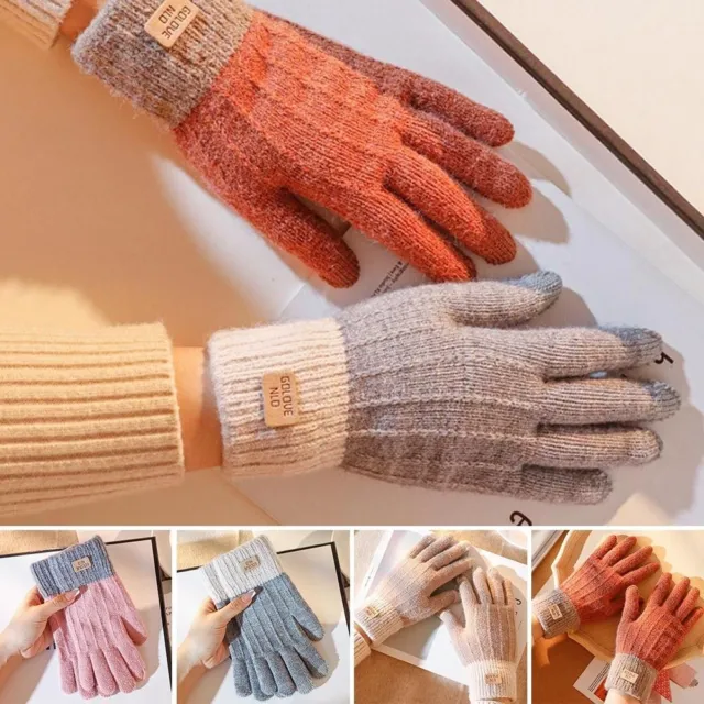 Femmes hommes chaud hiver écran tactile gants Stretch tricot mitaines laine  plein doigt Guantes femme Crochet gant