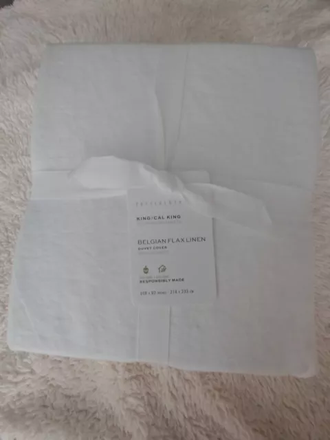 POTTERY BARN BELGIAN flax linen king duvet original $329 new white $140 ...