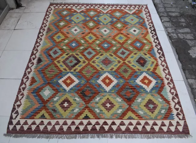 5'1 x 6'5 Hand woven vintage afghan tribal ghalmouri kilim rug, Persian rug 5x7