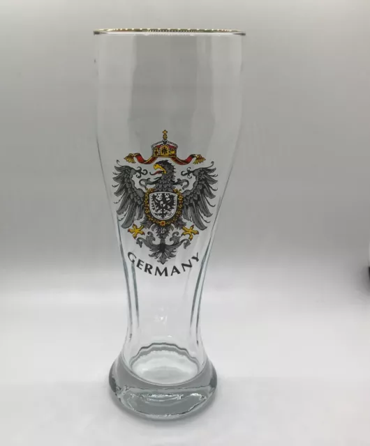 Tall Germany Gold Rim Pilsner Beer Glass Deutschland Crest Germany