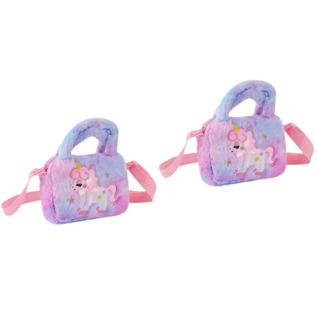 2 Pieces Unicorn Crossbody Bag Plush Toddler Kids Handbags Girls Decorative