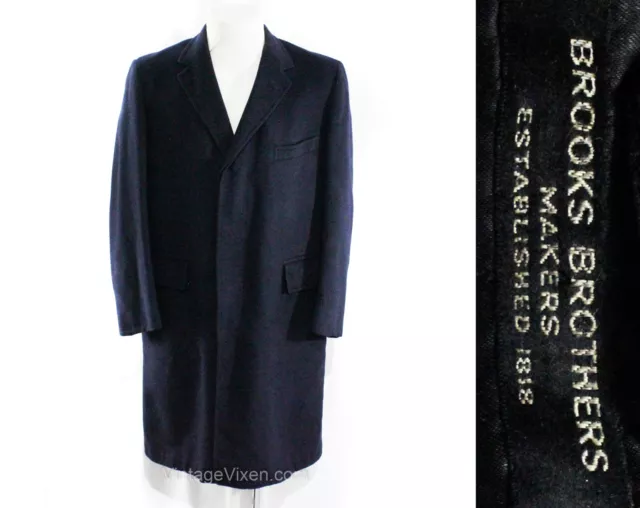 Brooks Bros Cashmere & Vicuna Coat - Small Medium 1950s Men's Navy Blue Luxury Brooks Bros Cashmere & Vicuna Coat - Small Medium 1950s Men's Navy Blue Luxury