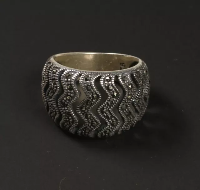 schöner 925er Sterling-Silber Ring mit Markasiten, Grösse 56