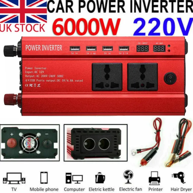 Car RV 3000W 6000W Pure Sine Wave Power Inverter DC 12V To AC 230V Converter 2AC