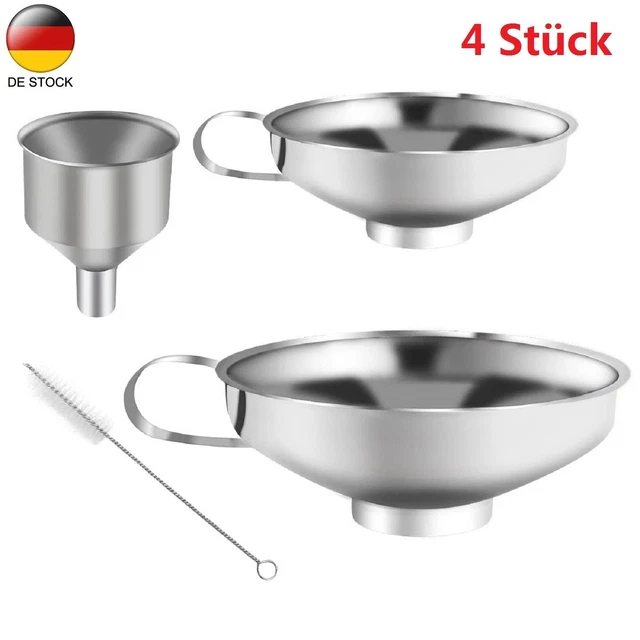 3-tlg. Edelstahl-Trichter Set – Lebensmittelecht, Verschiedene Größen Für Küche & Haushalt