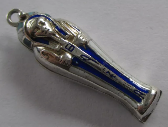 Vintage Antique Egyptian Revival 800 Silver Enamel Sarcophagus Locket Charm Vintage Antique Egyptian Revival 800 Silver Enamel Sarcophagus Locket Charm