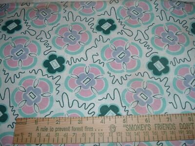 Vtg 40s Open Feed Sack Geometric Daisys Teal Pink Purple Quilt Fabric 36x44 #MB