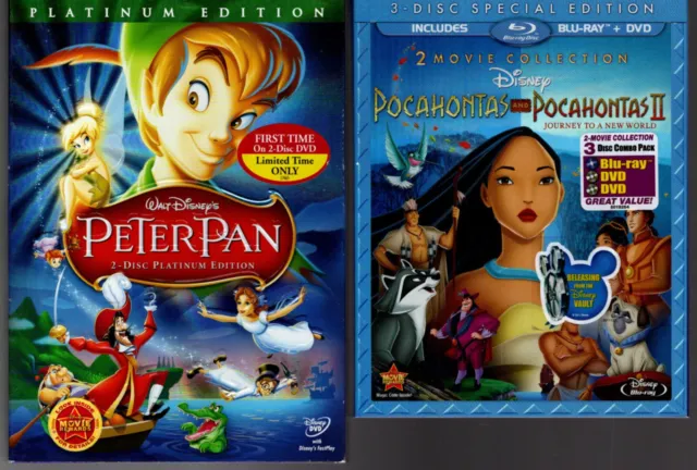 dvd Walt Disney PETER PAN + Blu Ray POCAHONTAS & POCAHONTAS II