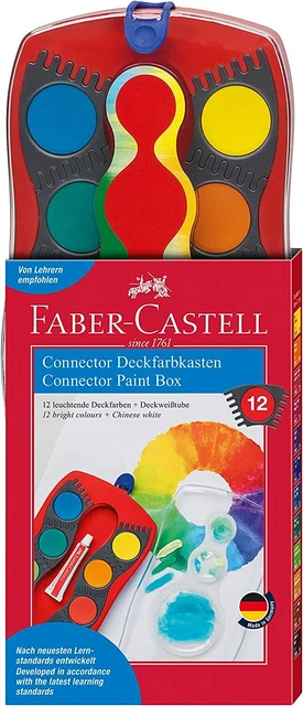 Faber-Castell Farbkasten CONNECTOR 12 Farben, Deckweiß, Pinselfach, Namensfeld,