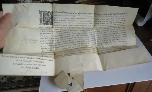 Antique Large 18th Century 1777 Netherlands Vellum Document / John Hume