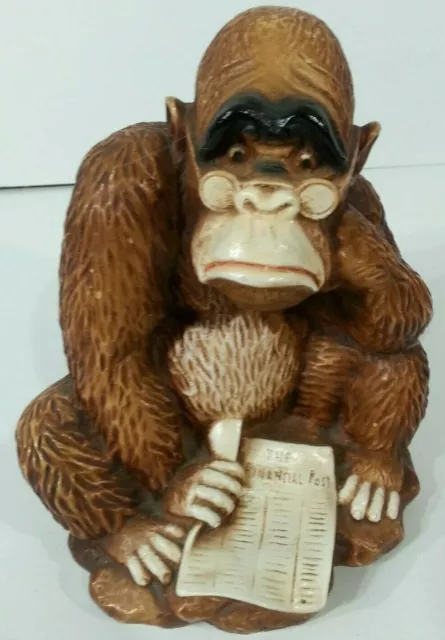 Vintage Resina Pared Girotti Tallado Esculpido Art Gorila Lectura Finanzas Post