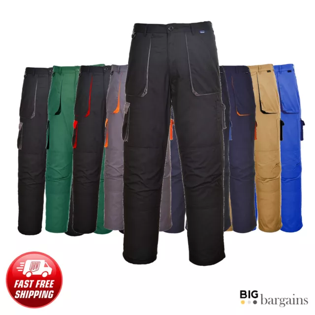 Portwest Texo Contrast Workwear Trousers Elastic Waist Knee Pads Workwear TX11