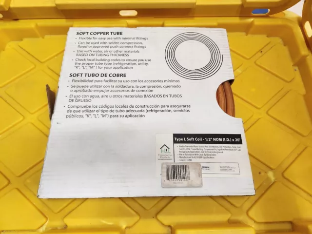 Mueller 1/2" x 20' ft Soft L Copper Refrigeration Tube Coil Pipe HVAC