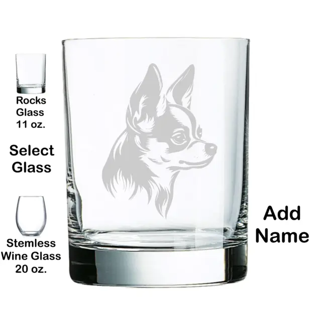 CHIHUAHUA Dog ENGRAVED, ADD NAME, FREE SHIPPING, ETCHED GLASS, PERSONALIZED