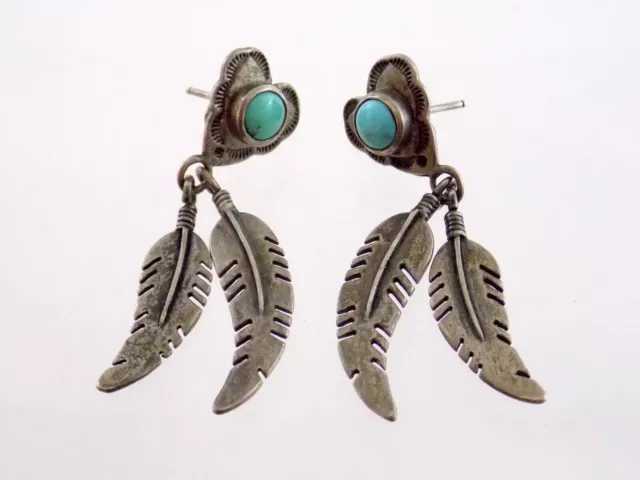 Carolyn Pollack Argent Sterling Turquoise Coeur Et Plume Clou Boucles 925 CP