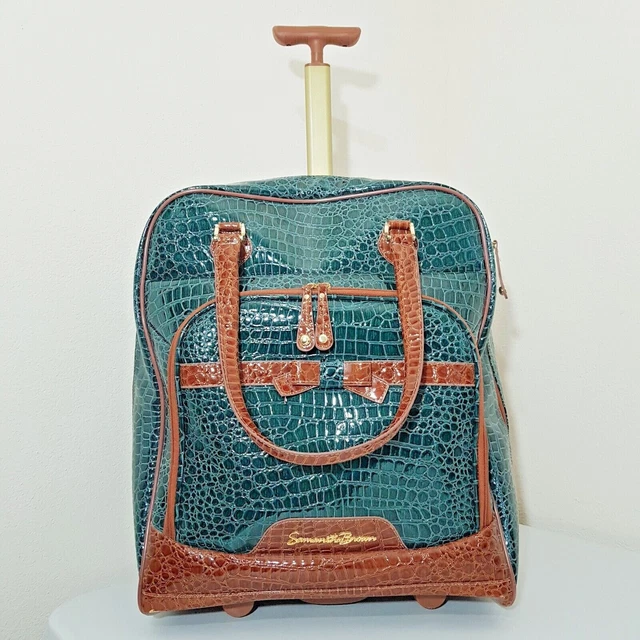 (2) Samantha Brown & Green Croco Embossed Tote Dowel Rolling Carry-on Suitcase 2