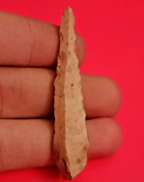 Ancient Age Britain 3000 B.c. Neolithic Flint Carved Leaf-Shaped Arrowhead Stone