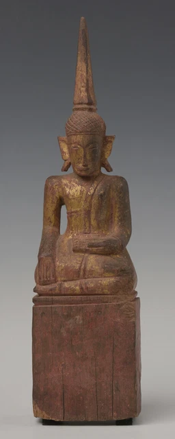 19th Century, Antique Laos Wooden Seated Buddha