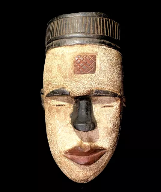 African Tribal Face Mask Wood Hand Carved Vintage Wall Hanging Igbo -5513