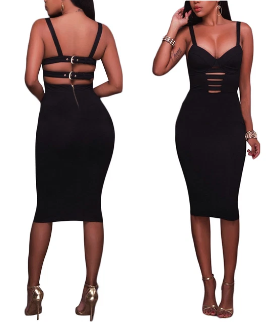TUBINO LONGUETTE Abito Vestito Corto Da Donna Elegante Sera Ballo Sexy Fibbiette