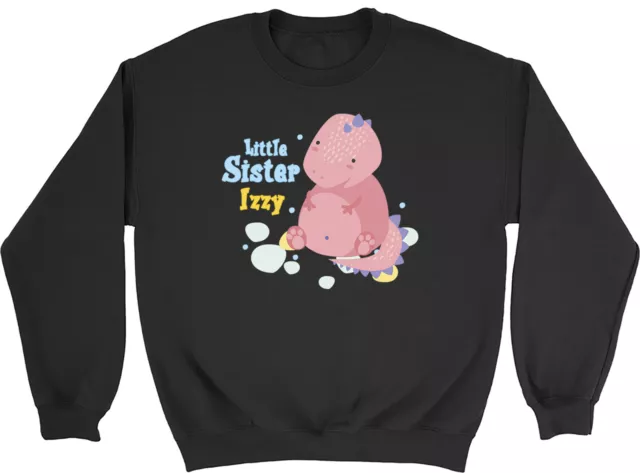 Personalised Little Sister Kids Sweatshirt Any Name Dinosaur Boys Girls Jumper