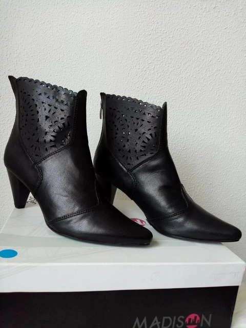 Chaussures Bottines originales en cuir noir Madison 7 cm de  talon pointure 39