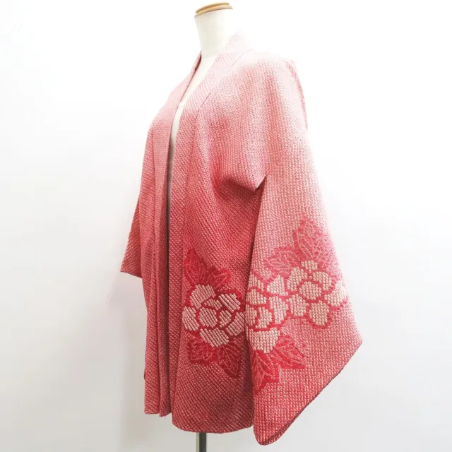 8969C3 Silk Vintage Japanese Kimono Haori Jacket Full Shibori Peony