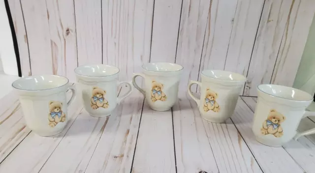 Lot Of 5 Tienshan Stoneware Theodore Country Teddy Bear Coffee Tea Cups Mugs