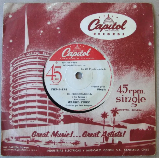GRAND FUNK 45 Walk Like A Man CHILE 7" 1974 The Railroad SPANISH Titles