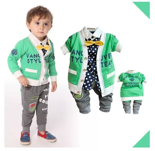 Kleinkind Junge 3-teiliges Outfit Set Freizeit Party Anzug Größe 1-5 Jahre Jacke + Top + Hose