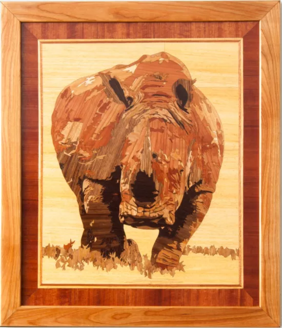 Nashorn safari Holzmosaik Bär Porträt Öko-Geschenk-Inlay gerahmte Tafel