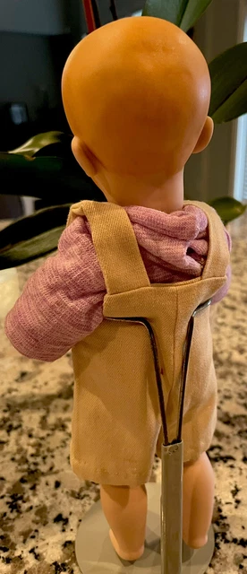 10” Vintage All bisque Porcelain Fully Jointed Socket Head Male Doll With Stand 3