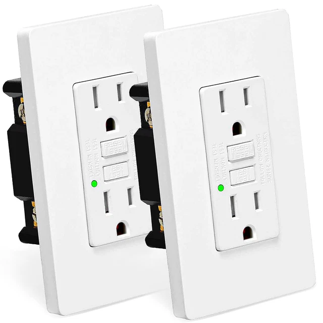 GFCI Outlet 15 Amp GFI Receptacle Non-TR/WR w/Plate Residential Commercial 2Pack