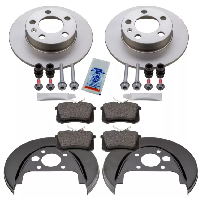 Bremsen Set hinten + Spritzbleche + Führungsbolzen für VW Golf 4 AUDI A3 Leon 1M