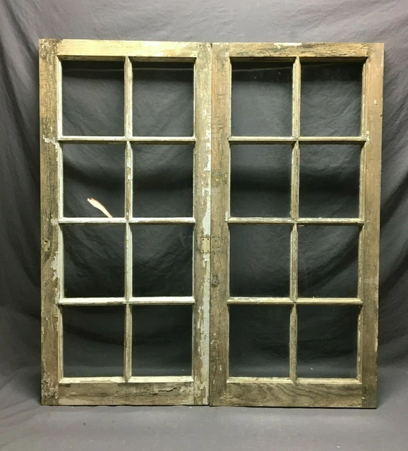 Pair Antique 8 Lite Casement Cabinet Cupboard Windows Vintage 21x45 Old 1399-21B
