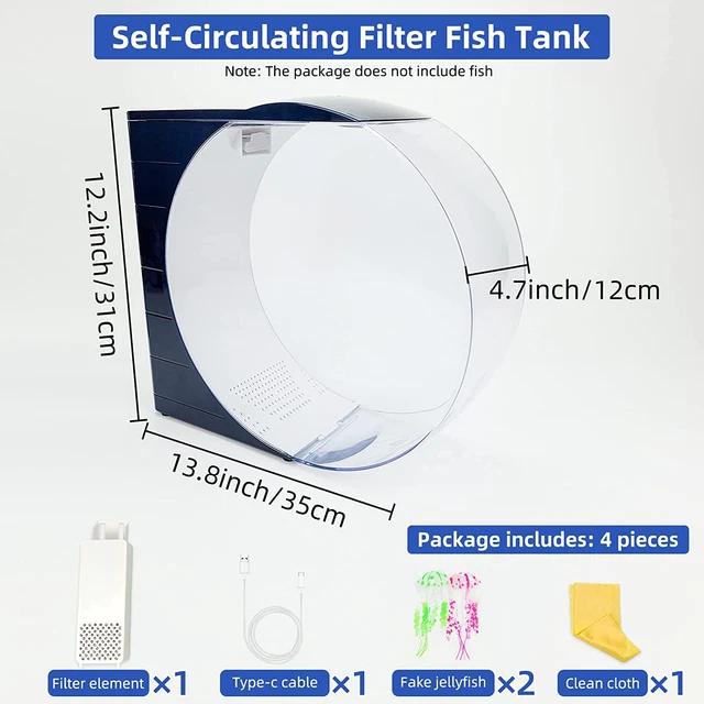 2.6 Gallon Betta Aquarium Kit Fish Jellyfish Tank with Water Pump and Filter LED 3