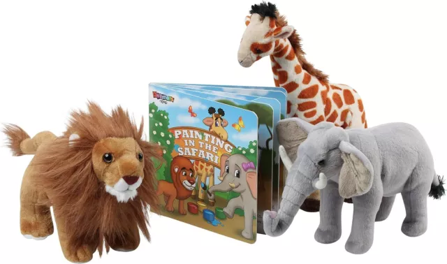 Safari Animals Plush And Book Set - Stuffed Animals Of 3 Savanna Animals With St