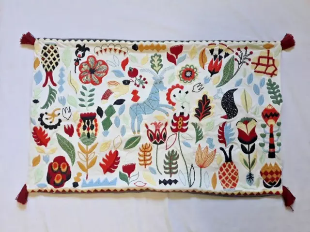 IKEA Rodarv Lumbar Throw Pillow Cover 16x25 Colorful Embroidered Folk Art