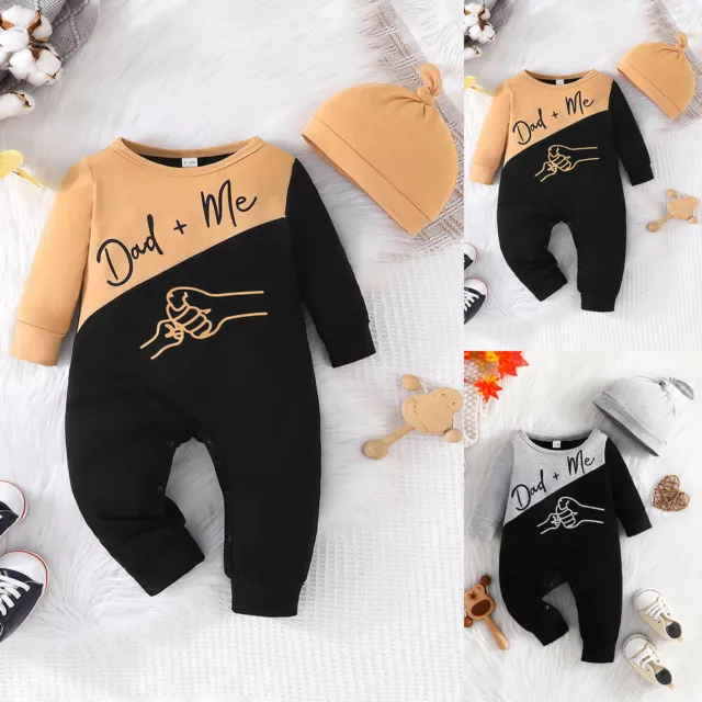 2tlg Neugeborenes Baby Printed Strampler Hut Set Langarm Overall Mütze Outfit DE