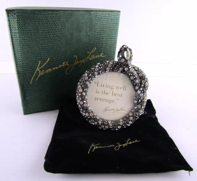 Kenneth Jay Lane, Silver Snake Picture Photo Frame, Red Eyes Top Hat Stone