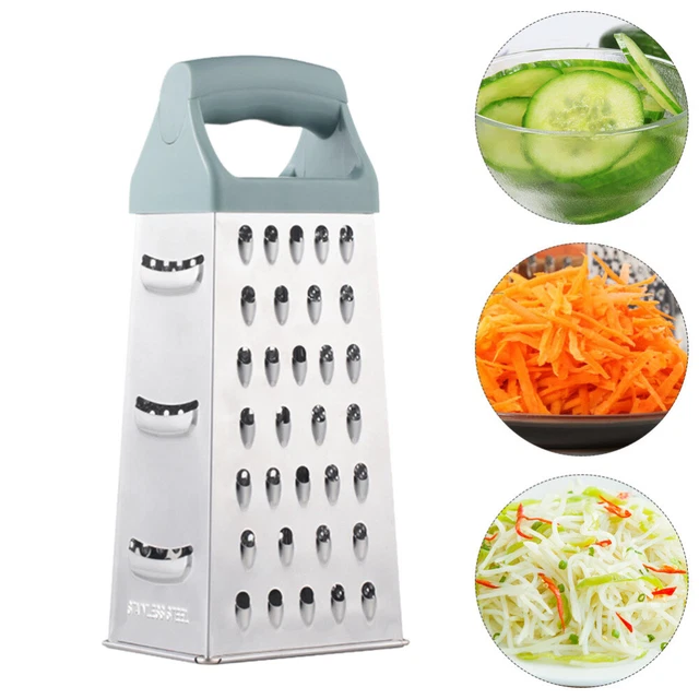 NILICAN - Grattugia verticale in acciaio INOX a quattro lati per cetrioli, carote e formaggio, grattugia, melone, pialla, patate, piallatrice, manico antiscivolo, pelapatate, pialla per